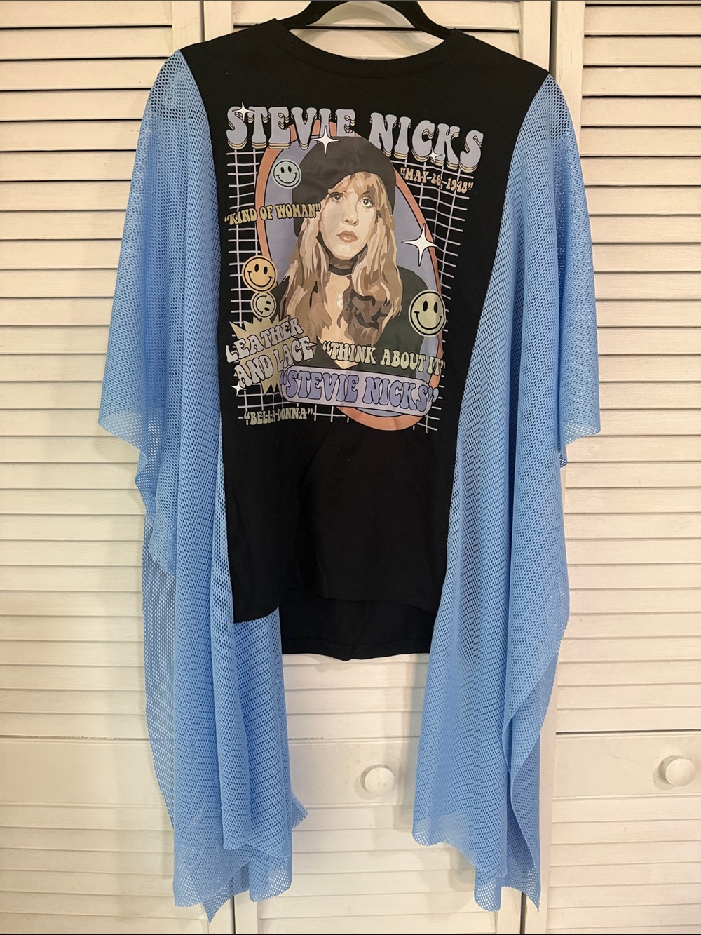 Stevie Nicks Graphic Black & Light Blue upcycled band tee